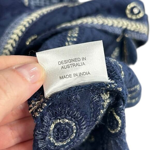 LulaSoul Navy White Printed Short Sleeve Tassel Knee Length Dress Womens Large - Picture 5 of 7